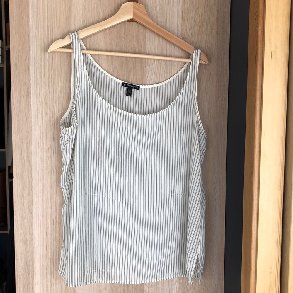 Eileen Fisher Silk Tank - Medium.  Cream with Grey Stripes.